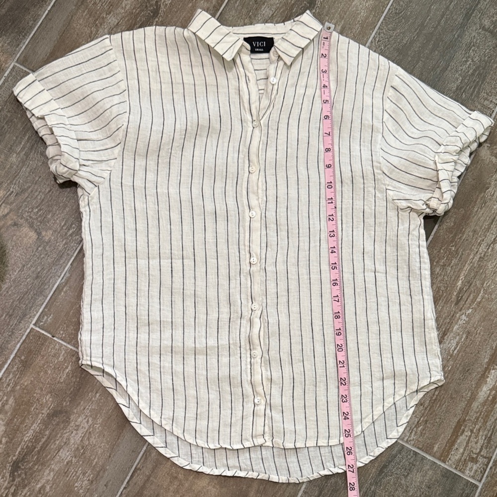 Vici White and Black Striped linen Shirt - Picture 8 of 8